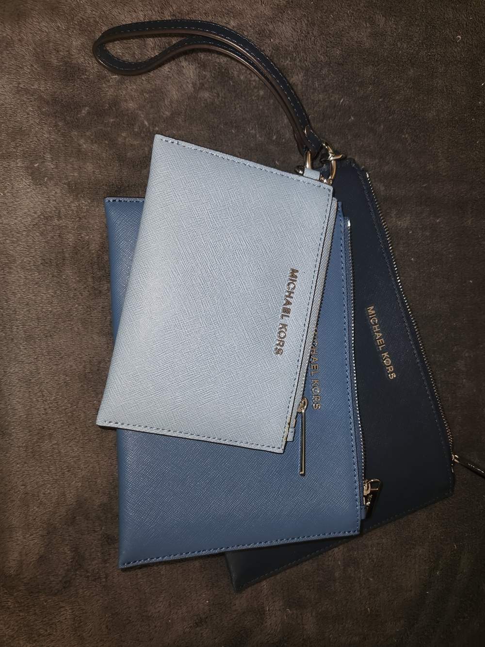 Michael Kors Trio Wristlet Set in Light Blue, Medium Blue, Navy